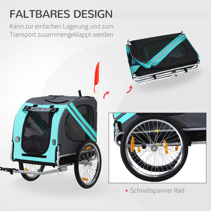 Heavy-Duty Foldable Dog Bike Trailer for & - 20kg Capacity (44 lbs) All-Terrain with Cover, Large, Barrier & Bike Attachment - Steel Frame (Grey/Green) Bike Trailer for Large Dogs