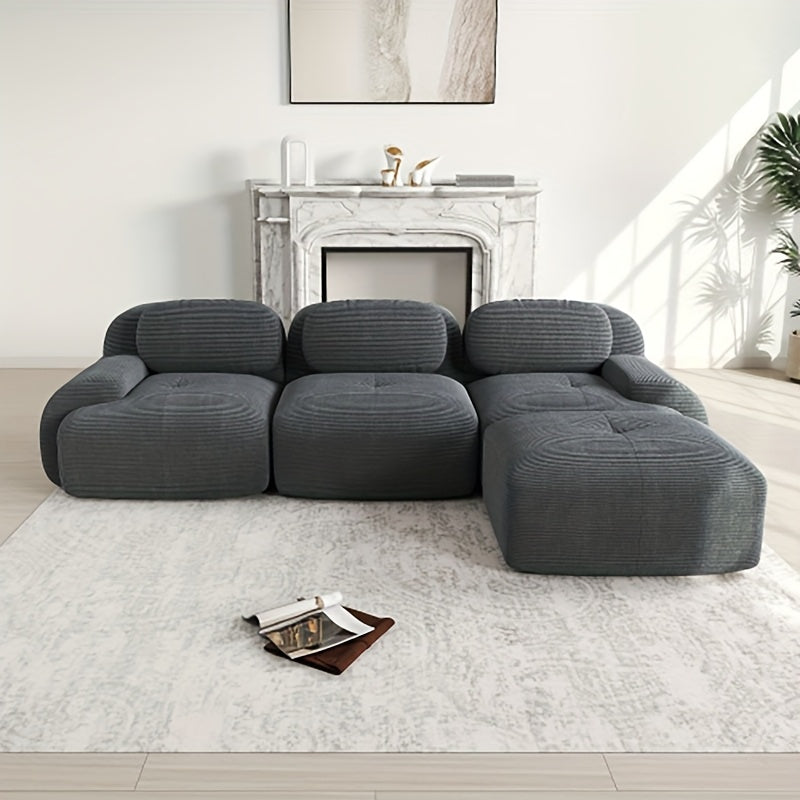 A Corner Sofa That Is Modular And Does Not Need to Be Assembled, Designed for Comfort And Pets, Crafted from Corduroy with Wide Armrests, Featuring 32D High-Stretch Material, Ideal for Both Living Rooms And Bedrooms, in a Bei