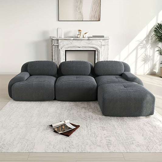 A Corner Sofa That Is Modular And Does Not Need to Be Assembled, Designed for Comfort And Pets, Crafted from Corduroy with Wide Armrests, Featuring 32D High-Stretch Material, Ideal for Both Living Rooms And Bedrooms, in a Bei