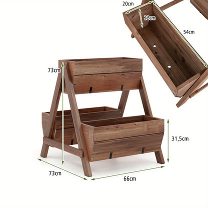 Plantenrek – Plantenstandaard – Plantentafel – Bloemenrek – Plantenetagère – Verticale Verhoogde Tuinbak – Vurenhout Met 3 Niveaus – Met Drainagegaten