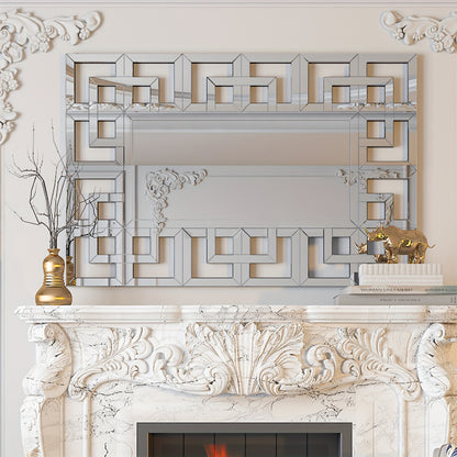 Decoratieve Wandspiegel – Muurspiegel – Kamer Spiegel – Landelijke Spiegel – Venster Spiegel – 100x70 cm – Bevelelde Rand – Zilveren Grecian Design