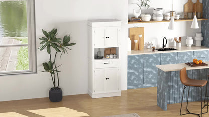 Opbergkast Keukenkast Buffetkast Dressoir Kastenwand Wit – Modern Design – Verstelbare Planken & Compact Formaat 74x39,5x183 cm
