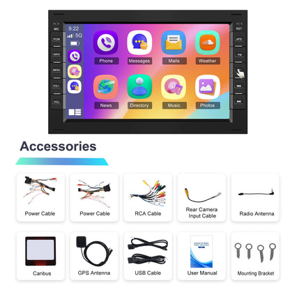Multimediaspeler VW – Autoradio – Touchscreen Radio – Navigatiesysteem – Inbouw Radio – 7 Inch Scherm – Draadloze CarPlay & AHD Achteruitrijcamera