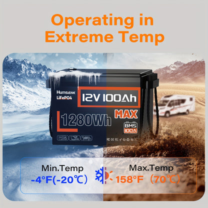 12V 100Ah LiFePO4 Accu – Lithium Batterij – Camper Accu – Boot Accu – Energie Accu – Hoge Capaciteit 100Ah – Tot 20.000 Laadcycli