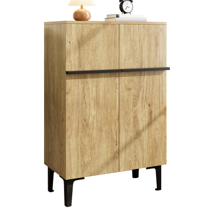 Schoenenkast – Schoenenrek – Schoenopberger – Schoenenschuif – Double Door Kast – Zwart Met Houtstructuur – Ruime Opbergruimte – Verstelbare Legplanken