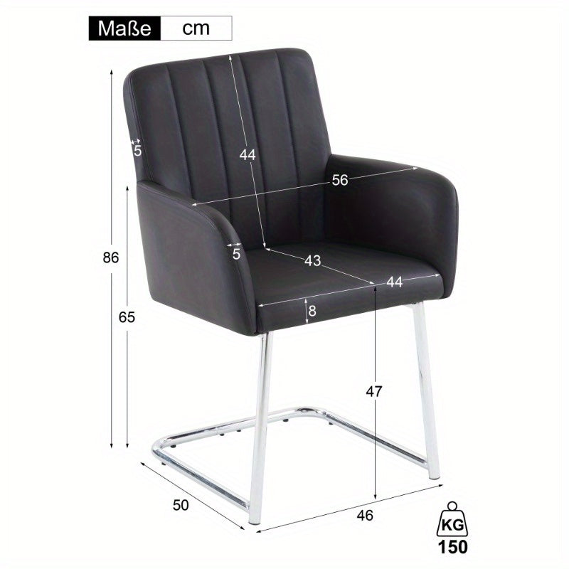Eetkamerstoelen set – Stoelen – Zwarte Stoelen – Kunstleren Stoelen – Design Stoelen – 6-delig – Verticale Strepen – Zigzag Metalen Poten