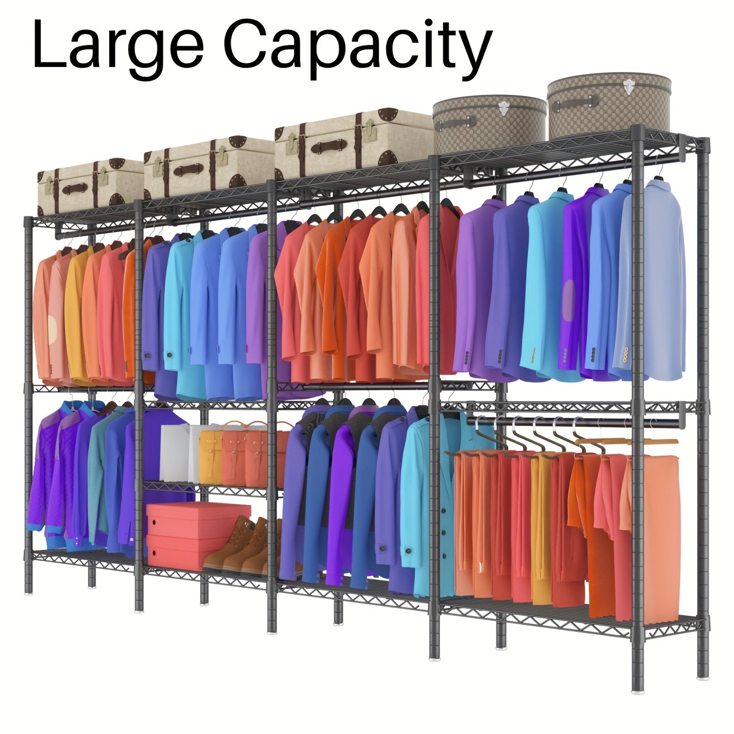 Kledingrek – Garderoberek – Kledinghouder – Kledingstang – Kast Organizer – XXL Capaciteit – Stalen Frame – 11 Planken – 4 Kolommen – Max 498 KG Draagvermogen – Zwart