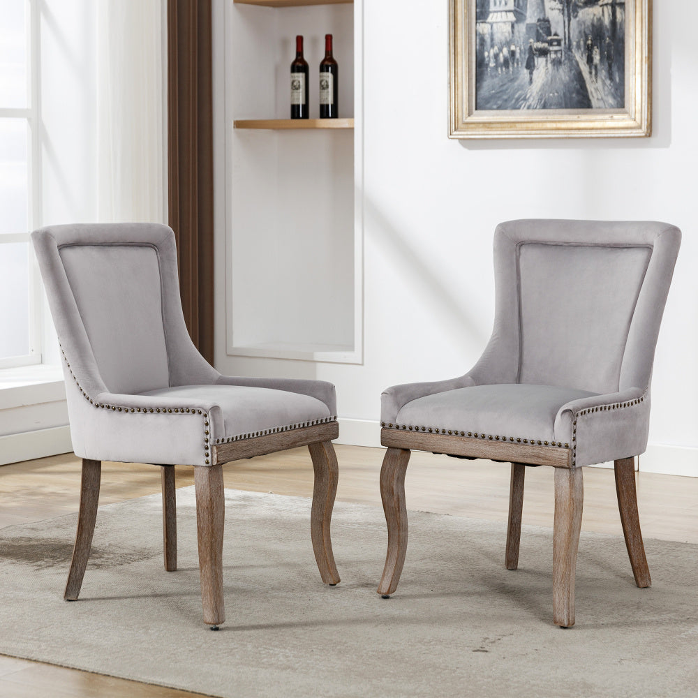 Eetkamerstoelen – Stoelen – Dining Stoelen – Velours Stoelen – Design Stoelen – Grijs – Fluwelen Bekleding – Houten Poten