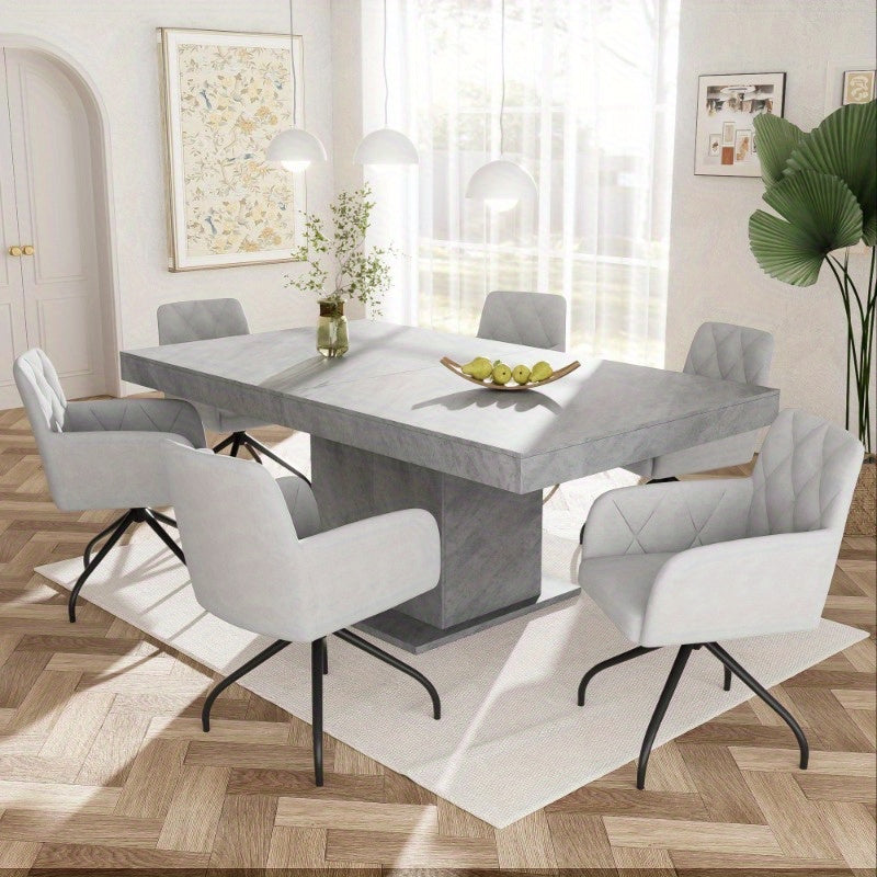 Draaibare Eetkamerstoelen – Lounge Stoelen – Eetkamerfauteuils – Bureau Stoelen – Office Stoelen – 360 Graden Rotatie – Grijs Fluwelen Bekleding Diamond Patroon