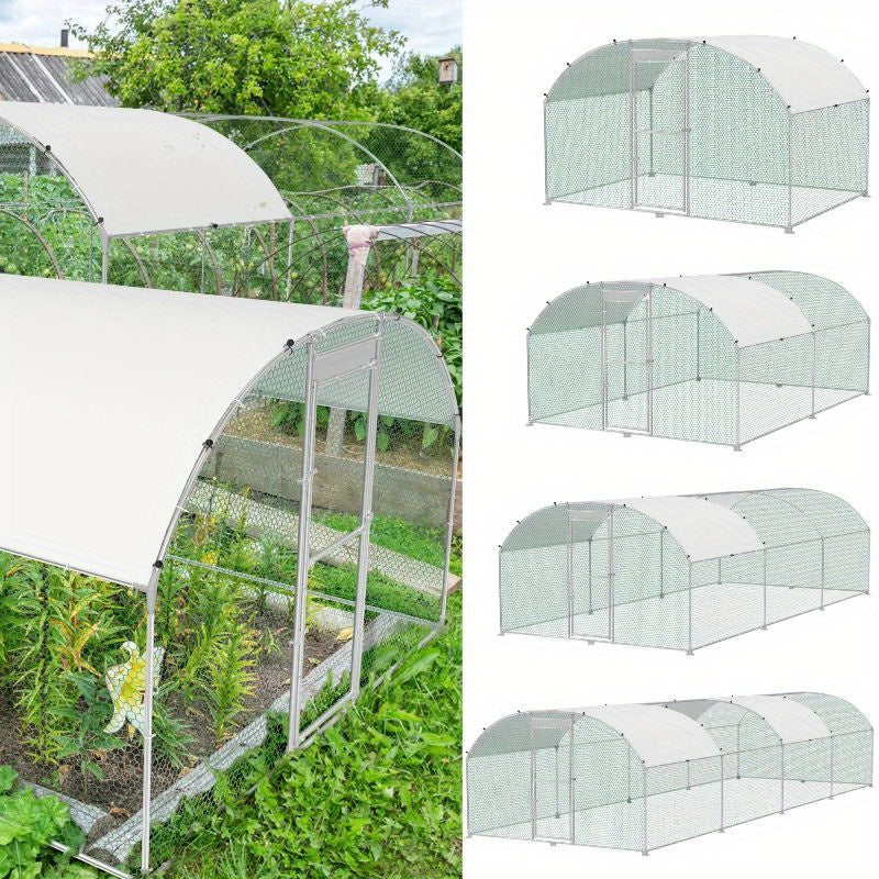 Kippenren – Kippenhok – Buitenren – Pluimveebehoud – Konijnenren – Grote Afmeting 300x600x185 cm – Gegalvaniseerd Staal & PVC-Gecoat Draadgaas – Inclusief Zonwering