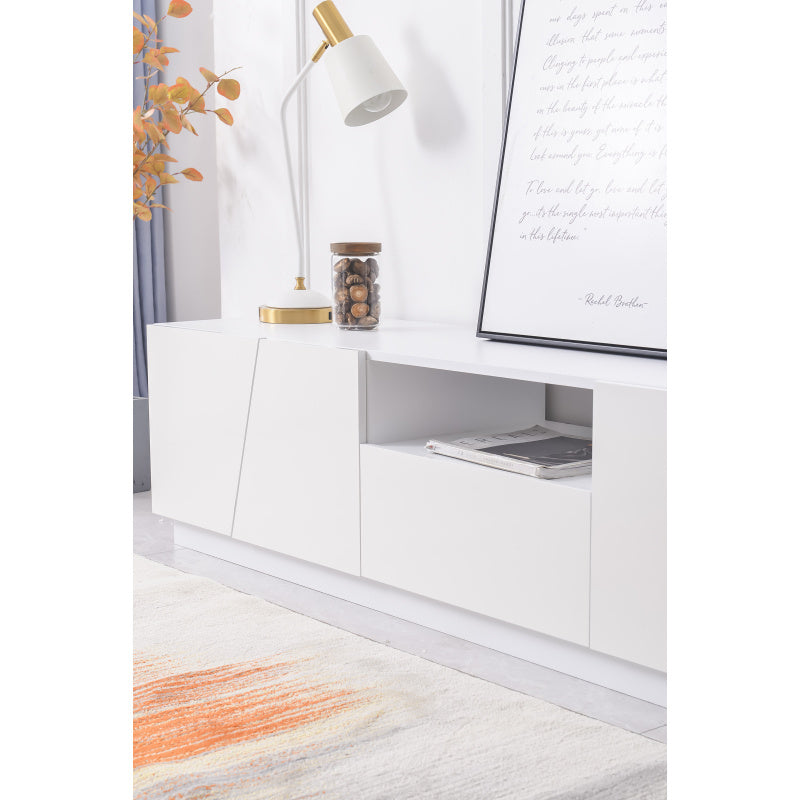 Modern TV-meubel – TV-kast – Mediameubel – Tv-dressoir – Woonkamermeubel – Diagonaal Patchwork Design – 170 cm Breed – Wit MDF met Glanzende Deurrand