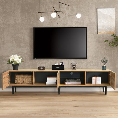 Tv Meubel – TV Kast – TV Dressoir – Media Meubel – Tv Stand – Modern Minimalistisch – Rotan Frame – 4 Deuren – Zwarte Metalen Poten – Eenvoudige Montage – Ruime Opbergruimte