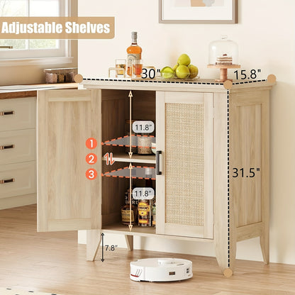 Dressoir – Buffetkast – Opbergkast – Ladekast – Woonkamerkast – Natuurlijk Rattan – Handgeweven Deuren – Stevige Constructie – Eenvoudige Montage