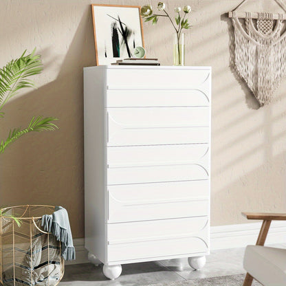 Ladenkast – Ladekast – Commode – Opbergkast – Metalen Kast – Wit – 5 Lades – Modern Relieff Design – Vrijstaand – Afgeronde Hoeken