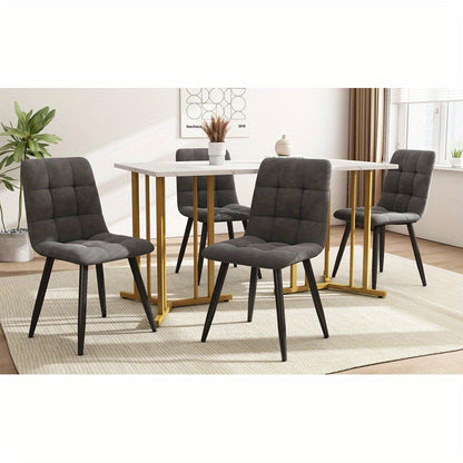 Eetkamerset – Tafel Stoel Set – Diningset – Eettafel Met Stoelen – Wit MDF Marmer – Donkergrijze Velvet Stoelen – Verstelbare Tafelpootjes – Metalen Frame