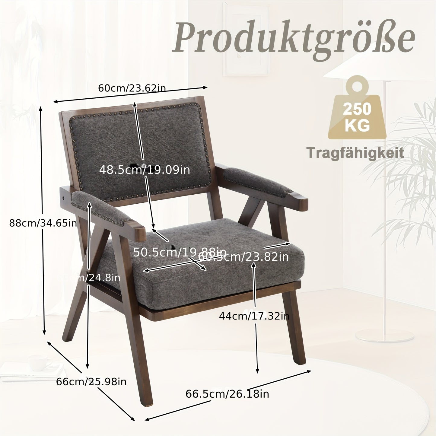 Lounge Chair – Fauteuil – Zitstoel – Armstoel – Relaxstoel – Grijs – Bamboe Frame – Eenvoudige Montage
