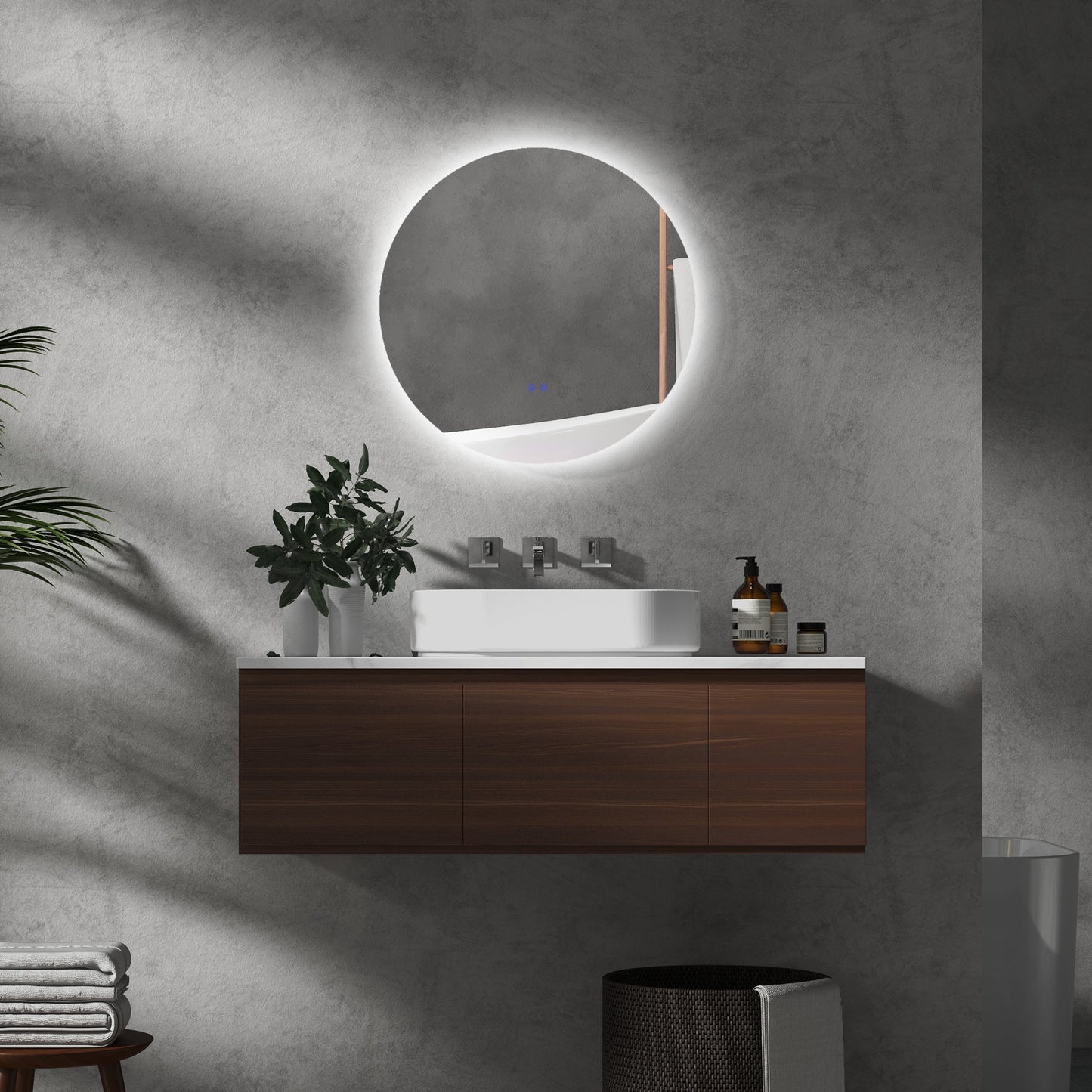 Badkamerspiegel – Spiegel – LED Spiegel – Verlichte Spiegel – Ronde Spiegel – Wit – Kleurwisselend LED Licht – Anti-Fog Functie – Ø 60 cm – IP44 Waterbestendig