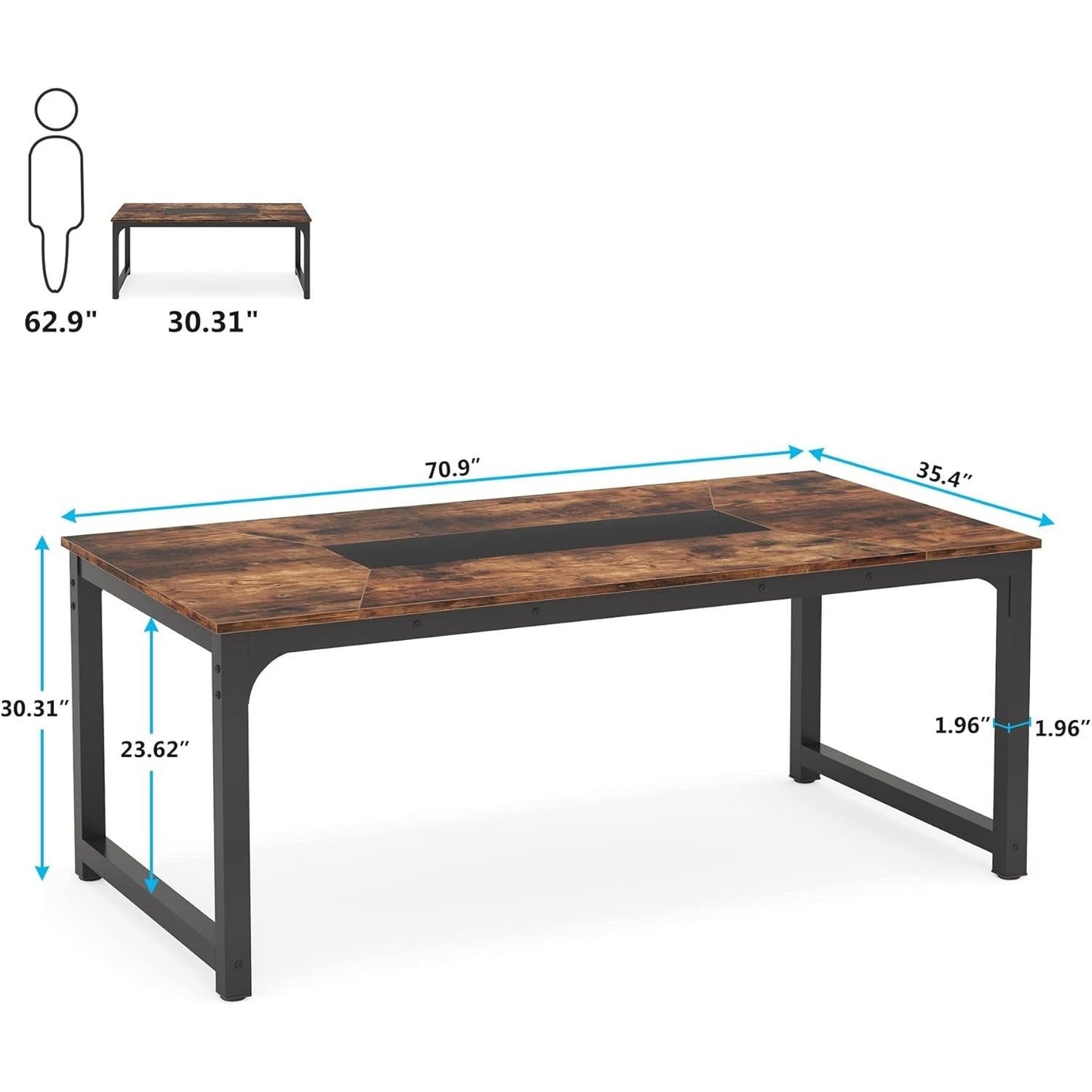 Eettafel – Tafel – Keukentafel – Dinertafel – Industriële Eettafel – Rustic Brown – Voor 6-8 Personen – Robuuste Metalen Poten