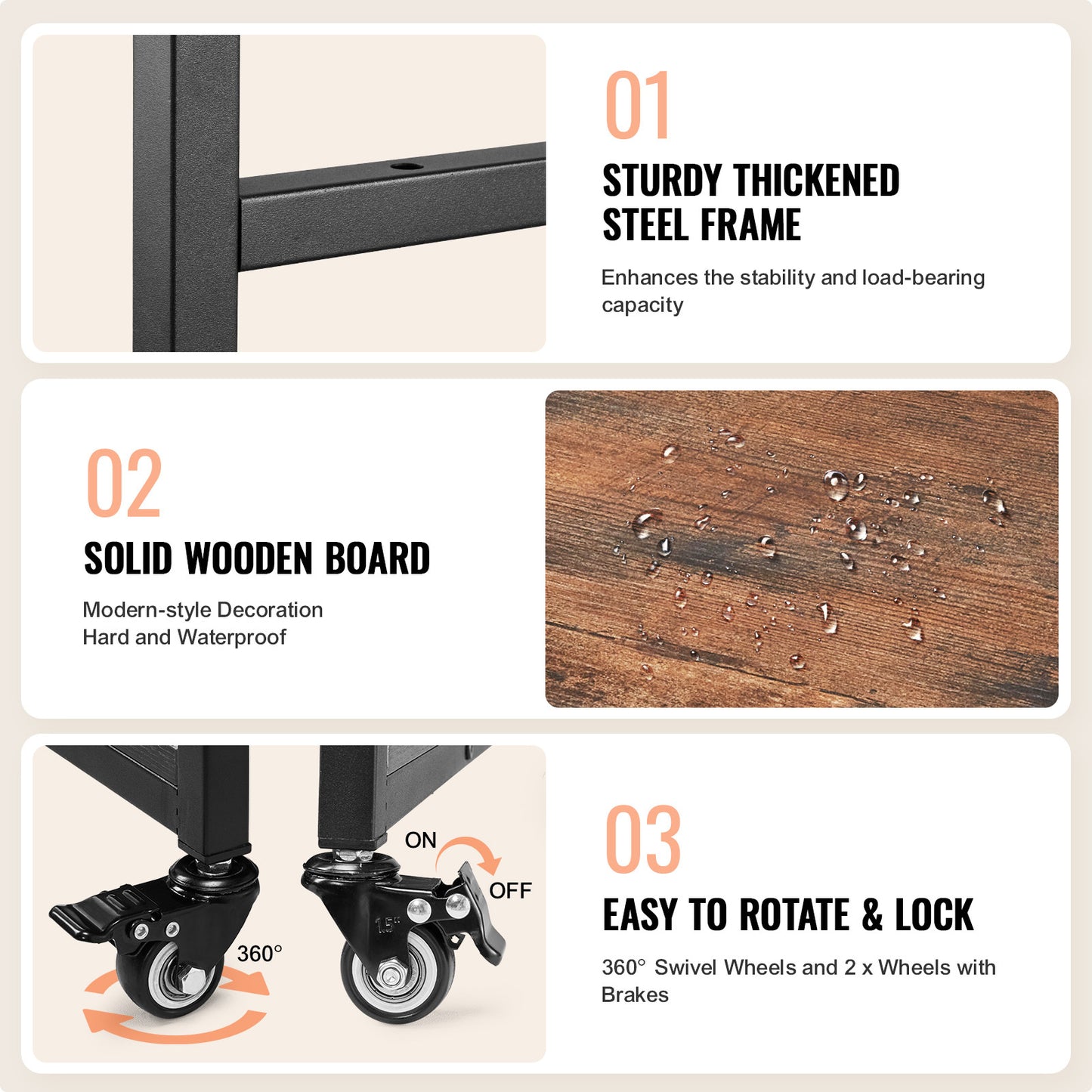Transferpers Werktafel – Hittepers Tafeltje – Warmte Pers – Heat Press Stand – Opbergbureau – 3-Laags Opbergniveau – Inklapbare Zijpanelen – Stevige Metalen Constructie – Mobiel Met Wieltjes – Bruin