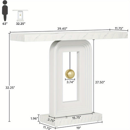 Sidetable – Console Tafel – Haltafel – Sofa Tafel – Wandtafel – Smal Ontwerp – Faux Marmeren Blad – Stevig Houten Frame – Pendelbasis – 102,87 cm Lang – Eenvoudige Montage