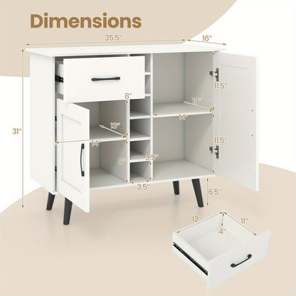 Buffetkast – Sideboard – Dressoir – Opbergkast – Wijnkast – 90x40x79 cm – Verstelbare Planken & Anti-Kantelbeveiliging – Metalen Poten & MDF Wit