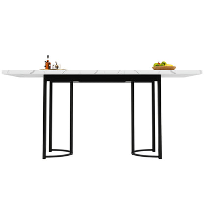Uitschuifbare Eettafel – Uitklapbare Tafel – Verstelbare Eettafel – Ruimtebesparende Keukentafel – Metaal Houten Tafel – Zwart Wit – Hoogwaardig Hardhout – Stevig Metaal