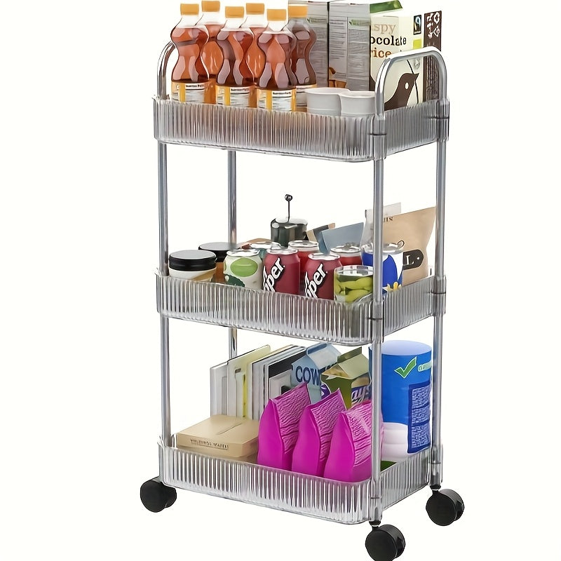 Acryl Karretje – Opbergwagen – Rolcontainer – Trolley – Opbergkar – 3-Laags Transparant – 40x29x70 cm – Met Remmen – Stevig & Mobiel