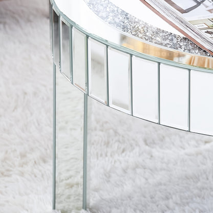 Bijzettafel – Salontafel – Nachtkastje – Tafeltje – Bijzettafeltje – 60x60x50 cm – Spiegelend Glas – Hardhouten Onderstel