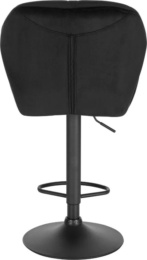 Set van 2 Zwart Leren Barkrukken – Verstelbare Barstoelen met Rugleuning – Gaslift Krukken voor Keuken of Bar – Zwart Metalen Onderstel – Zithoogte 60-82 cm