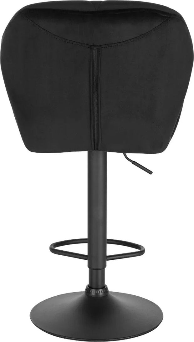 Set van 2 Zwart Leren Barkrukken – Verstelbare Barstoelen met Rugleuning – Gaslift Krukken voor Keuken of Bar – Zwart Metalen Onderstel – Zithoogte 60-82 cm