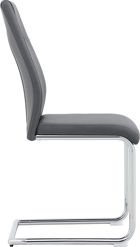 Eetkamerstoel Set van 4 - Grijs - Met Ruitpatroon op de Rugleuning - Verchroomd Metalen Frame - Belastbaar tot 150 kg - Kunstlederen Bekleding