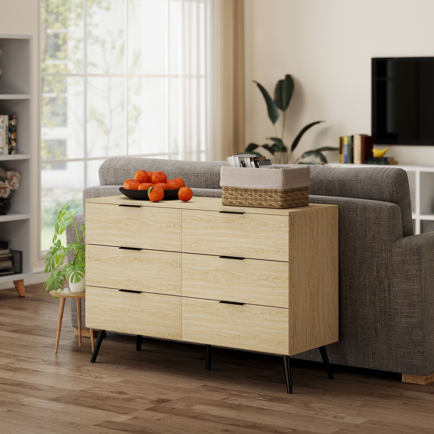 Ladekast – Ladenkast – Dressoir – Commode – Opbergkast – 6 Lades – Anti-Kantel Systeem – Houtnerf Design – 110x40x75 cm