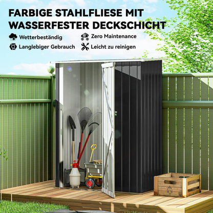 Tool shed garden house tool shed with door outdoor steel dark grey 142 x 84 x 189cm, temporary, removable, Temporary Shelter, Outdoor Shed, Compact Shed, Weatherresistant, Storage Shed, Utility Shed, Gardeners, Landscapers