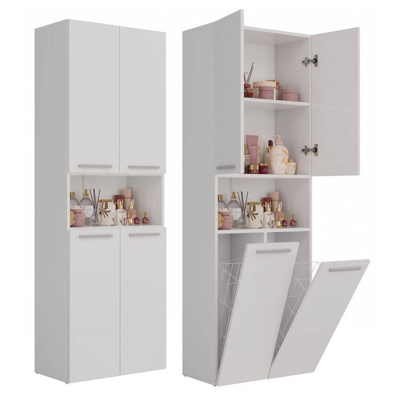 Badkamerkast – Badkamermeubel – Opbergkast – Wastafelkast – Kast Met Mand – Mat Wit – Vochtbestendig – 60 cm Mand