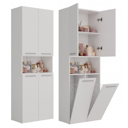 Badkamerkast – Badkamermeubel – Opbergkast – Wastafelkast – Kast Met Mand – Mat Wit – Vochtbestendig – 60 cm Mand