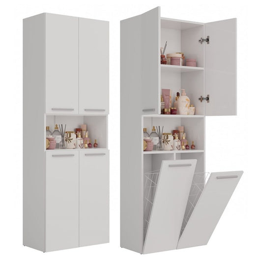 Badkamerkast – Badkamermeubel – Opbergkast – Wastafelkast – Kast Met Mand – Mat Wit – Vochtbestendig – 60 cm Mand