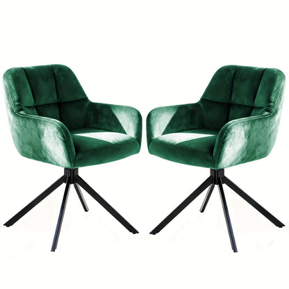 Eetkamerstoelen – Stoelen – Dining Chairs – Keukenstoelen – Meubelstoelen – Set van 2 Groen – Fluweel Bekleding – Metalen Frame