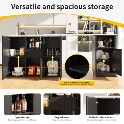 Bartafel – Barkruk Tafel – Keukentafel – Barmeubel – Zwart MDF Design – 360° Draaibaar – 210x30x100,9 cm – Marmerlook Werkblad – Ruime Opbergruimte