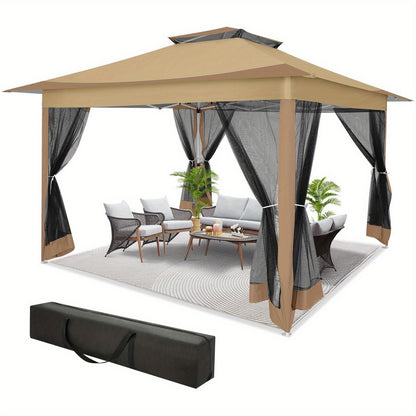 3.6x3.6/12x12ft Instant Pop-Up Tent UPF 50+, Portable Automatic Eaves Gazebo with Mosquito Net & Double Vent Roof - Easy Setup Outdoor Canopy Suitable for Beach, Camping, Patio, Garden (Carrying Bag Included)