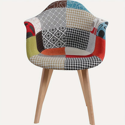Set van 2 Boheemse Eetkamerstoelen – Rode Linnen Zitting met Contrasterende Ruitrugleuning, Beukenhouten Poten – Modern Farmhouse Stijl