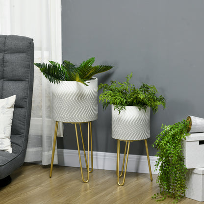 Bloemenstandaard – Plantenstandaard – Bloemenrek – Plantenrek – Bloementrap – Set van 2 – Metalen Frame – Decoratief Design – Hoogte 67 cm – Diameter 25 & 30 cm