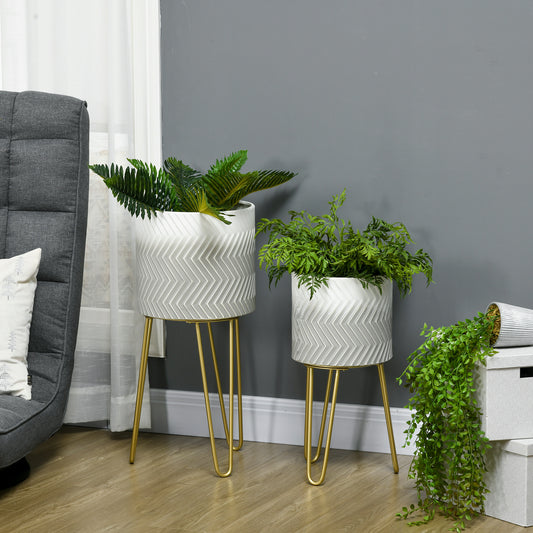 Bloemenstandaard – Plantenstandaard – Bloemenrek – Plantenrek – Bloementrap – Set van 2 – Metalen Frame – Decoratief Design – Hoogte 67 cm – Diameter 25 & 30 cm