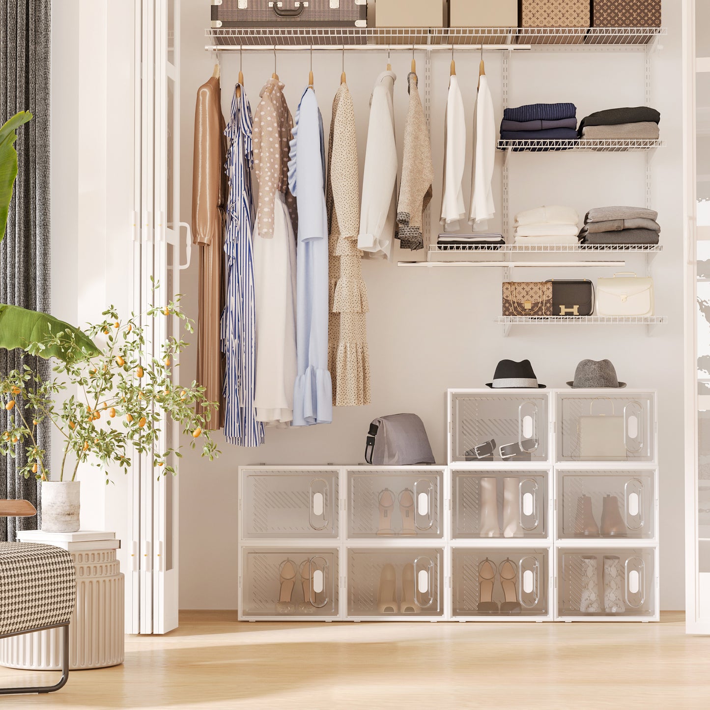 Schoenendozen – Schoenenopberger – Schoenendoos – Schoenendozen Stapelbaar – Schoenendozen Transparant – Set Van 18 – Magnetische Deuren – Ruimtebesparend Design