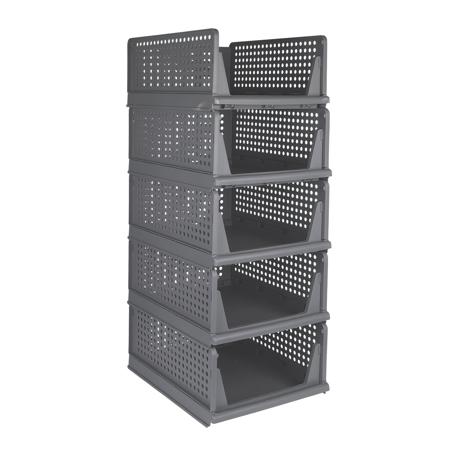 Opbergbox – Opbergmand – Opberger – Opbergkrat – Opbergdoos – Set van 5 – Stapelbaar en Inklapbaar – Duurzaam Kunststof 33,5x43x18 cm – Ruimtebesparend en Multifunctioneel