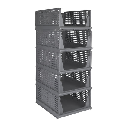 Opbergbox – Opbergmand – Opberger – Opbergkrat – Opbergdoos – Set van 5 – Stapelbaar en Inklapbaar – Duurzaam Kunststof 33,5x43x18 cm – Ruimtebesparend en Multifunctioneel