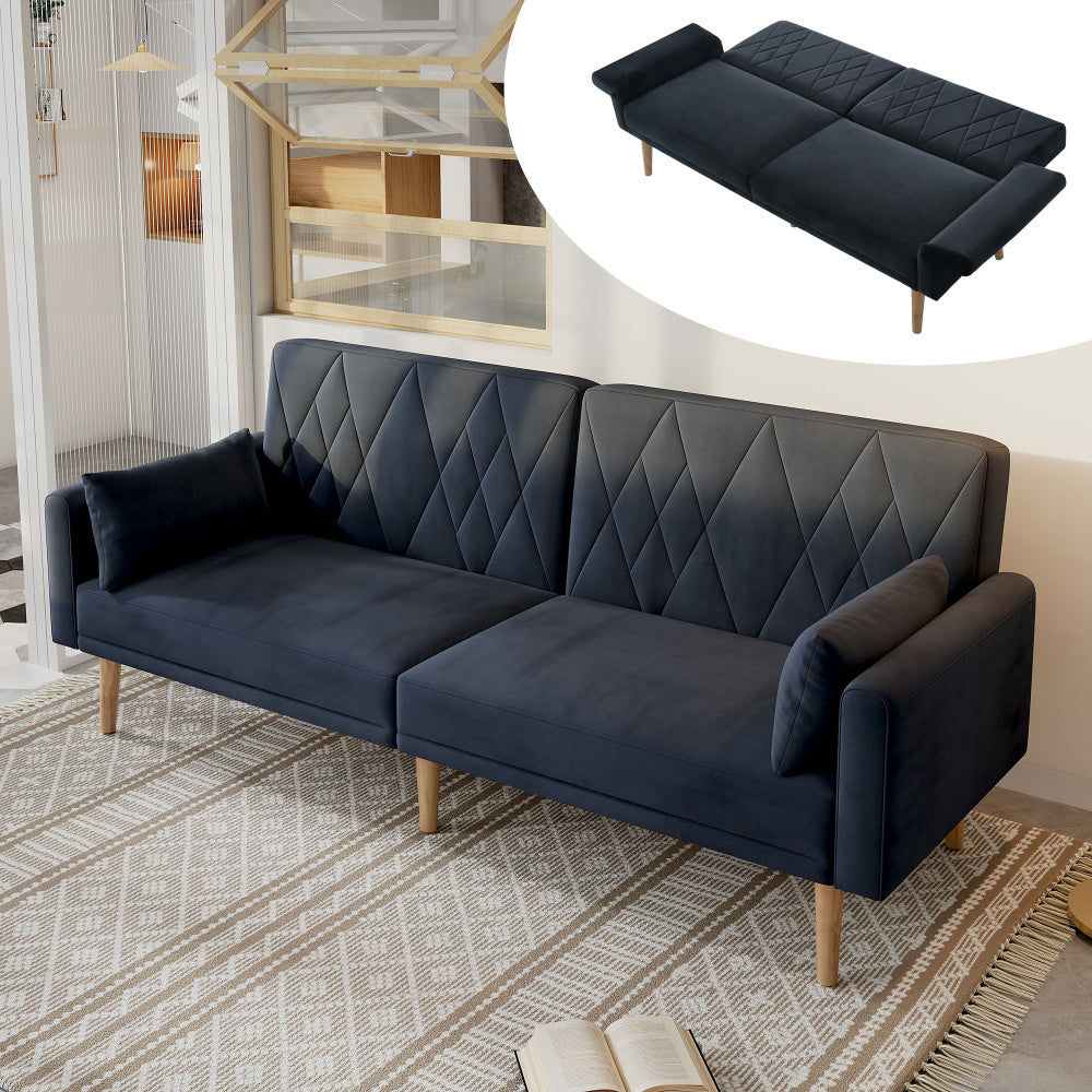 Bedbank – Slaapbank – Sofa Bed – Bedbankbed – Slaapsofa – Vouwbare Bedbank – Donkergrijze Velvet Stof – Verstelbare Rugleuning in 5 Standen