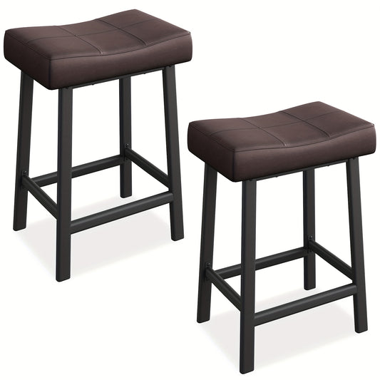 Set of 2 Modern 60.96cm Counter Height Bar Stools with Ergonomic Curved Back Support & Footrest - Heavy-Duty Metal Legs, Easy Assembly, Space-Saving Design for Kitchen Island, Home Bar, Cafe - White/Black Frame, Durable & Com