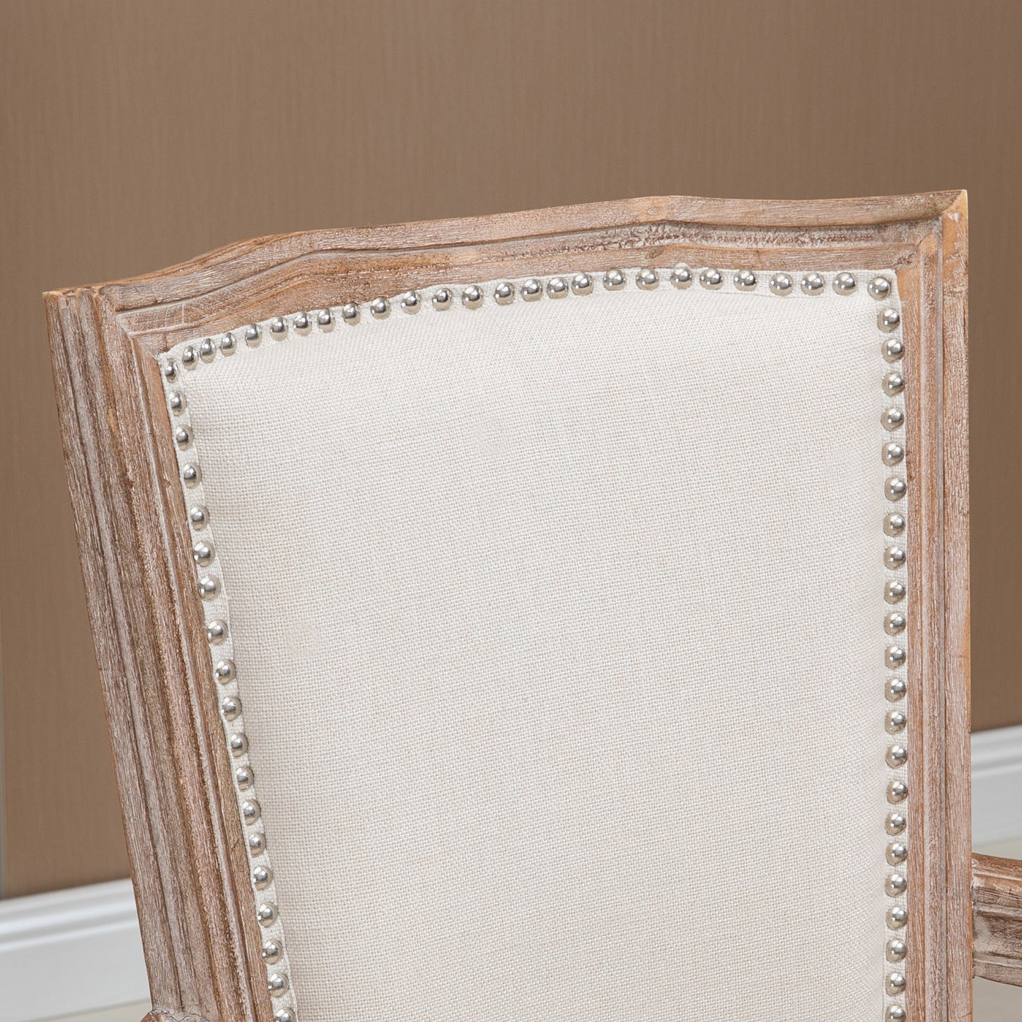 Eetkamerstoel – Keukenstoel – Stoel – Landelijke Stoel – Frans Landhuisstijl – Rubberen Houten Frame – Crèmewit – 59 x 63,5 x 96 cm – Verstelbare Stoelvoeten – Draagvermogen 150 kg