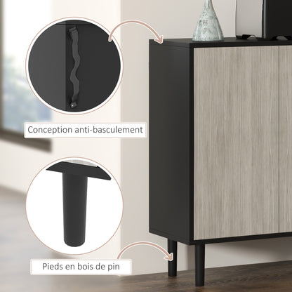 Keukenkast – Keukenbuffet – Buffetkast – Voorraadkast – Keukenopberger – 2 Dubbele Deuren – Verstelbare Planken – 121 x 37 x 75 cm – Hout Spaanplaat – Zwart-Grijze Houtnerf