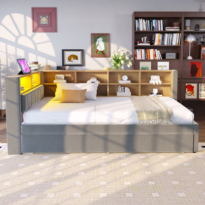 Slaapbank – Bedbank – Logeerbed – Bedbank met Opbergruimte – Uittrekbed – Beige – Twee Slaapplaatsen 90x200/90x190 cm – Duurzame Flanellen Bekleding
